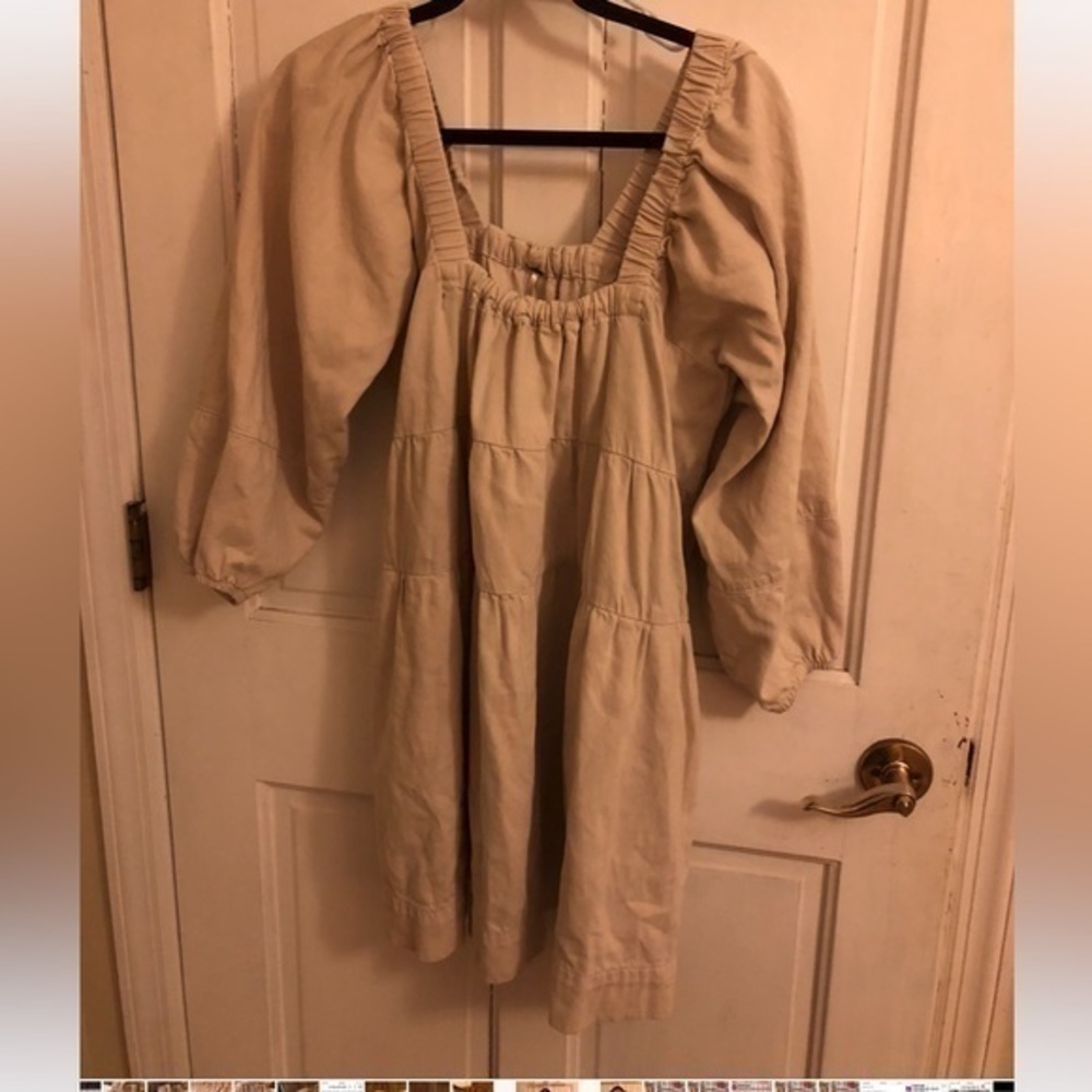 Free People Cream Color Denim Puff Sleeve Dress